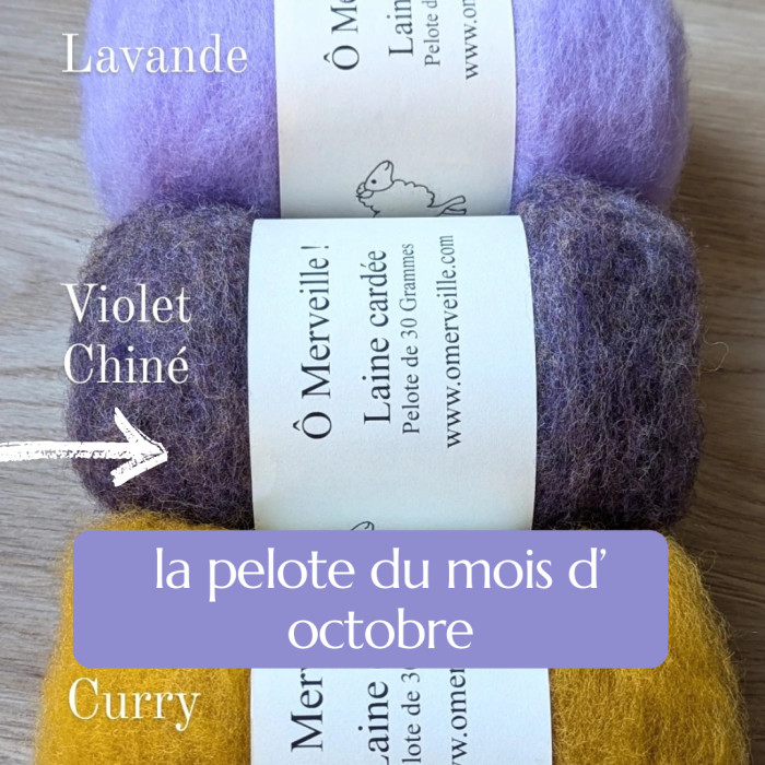 La pelote de laine cardée du mois d'octobre : violet chiné